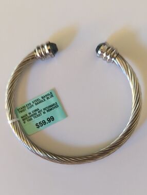 Stainless Steel Twist Cuff Bangle with Blue Ends - Women Jewelry